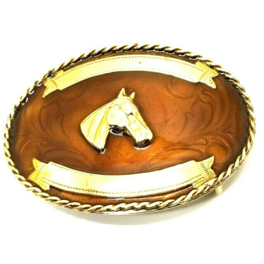 Horse Head German Silver Belt Buckle Rodeo Cowboy Trophy 3 1/2" X 2 1/2" Vtg /D5